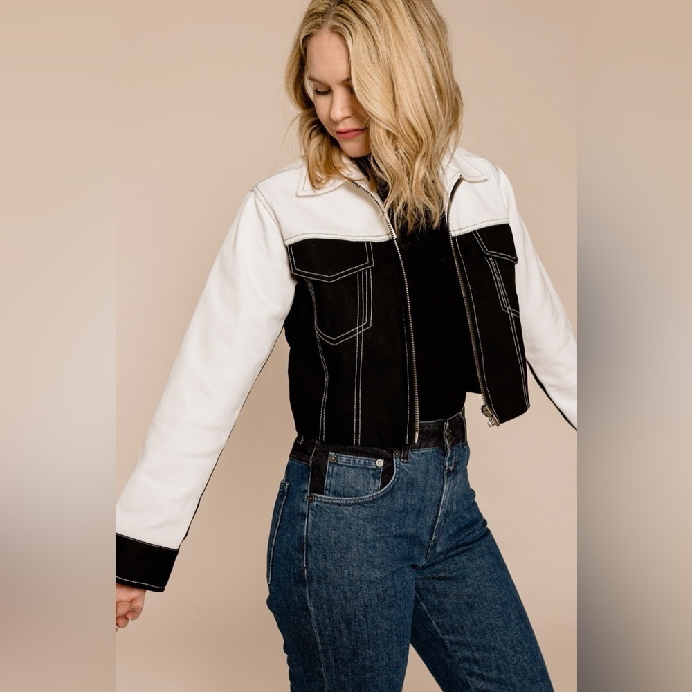 Veda Golde Denim Jean Jacket White/Black Small